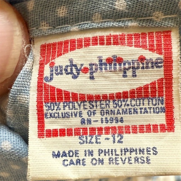 Judy Phillippine 12M vtg Blue Polka Dot Smocked baby girl classic shirt round‎ - Picture 2 of 6